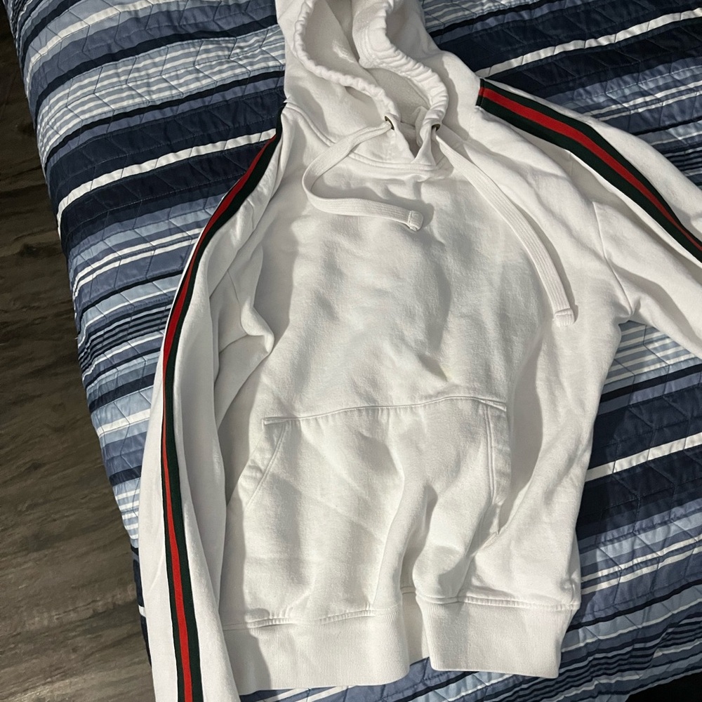 White Hoodie with Striped Sleeves